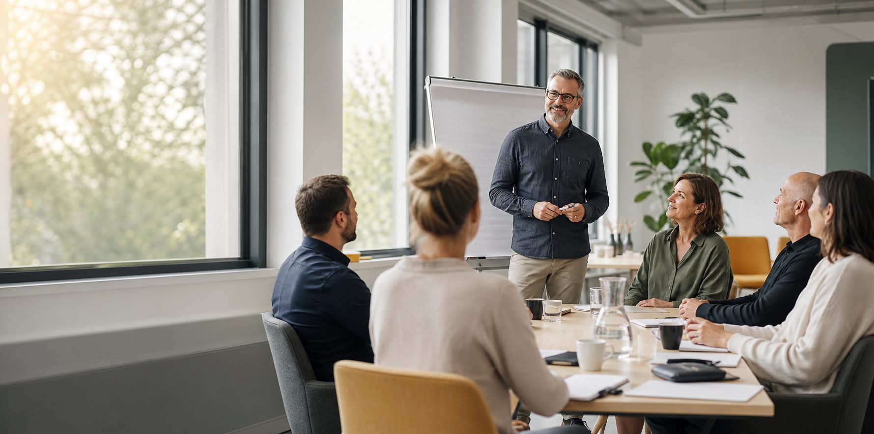 Professionelle Coaching-Ausbildung in einer hellen Seminarumgebung